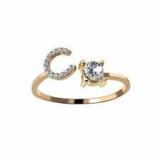 (Gold-C) New Womens Adjustable Open Initial A-Z Letters Ring Fashion Zircon Ring Jewelry Gift