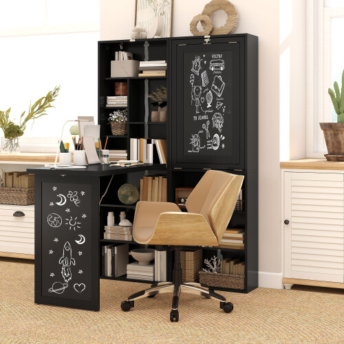 Homcom HOMCOM Convertible Desk with Blackboard Multi-function Workstation, Black