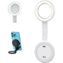 (White) Magnetic Selfie Light, Magsafe Compatible LED Fill Light Included Sticky Ring, Phone Fill Light for Photos, TikTok, Zoom, Live Streaming