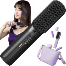 (Black) Portable Cordless Mini Hair Straightening Comb, Negative Ions Do Not Hurt Hair, Cordless Mini Hair Straightener Brush