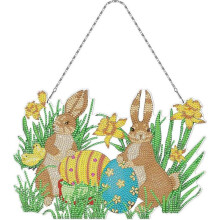 (K1) Easter 5D Diamond Painting Kit, Rabbit Diamond Painting with Rhinestone DIY Crafts, Easter Wall Decoration Hanging Ornaments