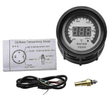 (As show, One size) 40-140 2 In 1 Voltmeter Water Temperature Gauge Racing Digital Water Temp Meter Sensor With Joint Pipe Sensor Hose Adapter