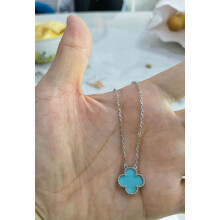 (White gold [mint green] necklace) Fashionable 18k four-leaf clover necklace, women's clover double-sided mother-of-pearl pendant, non-fading, high-end collarbone chain