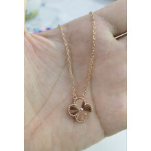 (White gold [Rose gold laser version] necklace) Fashionable 18k four-leaf clover necklace, women's clover double-sided mother-of-pearl pendant, non-fading, high-end collarbone chain