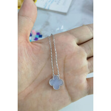 (White gold [purple chalcedony] necklace) Fashionable 18k four-leaf clover necklace, women's clover double-sided mother-of-pearl pendant, non-fading, high-end collarbone chain