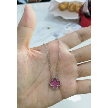 (White gold [rose pink] necklace) Fashionable 18k four-leaf clover necklace, women's clover double-sided mother-of-pearl pendant, non-fading, high-end collarbone chain
