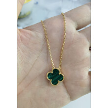 (Golden malachite necklace) Fashionable 18k four-leaf clover necklace, women's clover double-sided mother-of-pearl pendant, non-fading, high-end collarbone chain