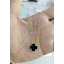 (A golden yellow [black agate] necklace) Fashionable 18k four-leaf clover necklace, women's clover double-sided mother-of-pearl pendant, non-fading, high-end collarbone chain
