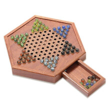 (As show, One size) Wooden Chinese Checkers Set with Storage Drawer Children Adults Chess Board Game