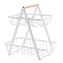 (As show, One size) 2 Tier Fruit Basket Camping Metal Wire Fruit Basket Storage Holder Vegetables Snacks Display Stand for Outdoor Camping BBQ Picnics