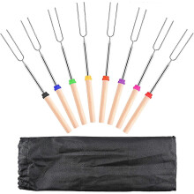 (As show, One size) 8pcs Marshmallow Roasting Sticks, 32Inch Telescopic Barbecue Forks Retractable Stainless Steel Skewers with Anti-slip