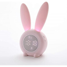 Kids Alarm Clock Girls Bunny Digital Alarm Clocks with Night Light 6 Ringtones, Cute Alarm Clock Touch Control And Rechargeable Snooze Clock for Child