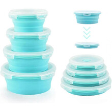 Collapsible Bowls for Camping Rv Storage And Organization Accessories, Set Of 4 Round Silicone Food Storage Containers with Lids, Flat Box Stacks, Bpa