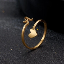 (Gold A) New Stainless Steel Heart 26 A-Z Initial Letters Open Ring Adjustable Women Gift
