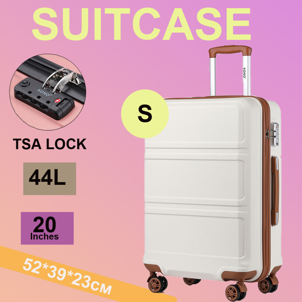 20-Inch Abs Hard Shell Luggage Suitcase Set Travel Trolley Case White,Cream