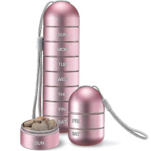 Metal Moisture Proof Weekly Pill Organizer, Stackable Aluminum Alloy Bpa Free Travel 7 Day Pink