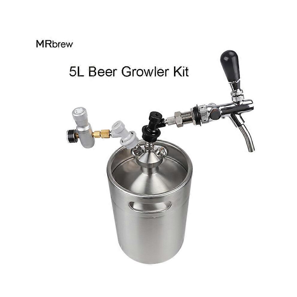 (As show, One size) Brewing Beer System Stainless Steel 5L Mini Beer Growler + Mini Keg Dispenser with adjustable beer tap + Co2 keg charger kit