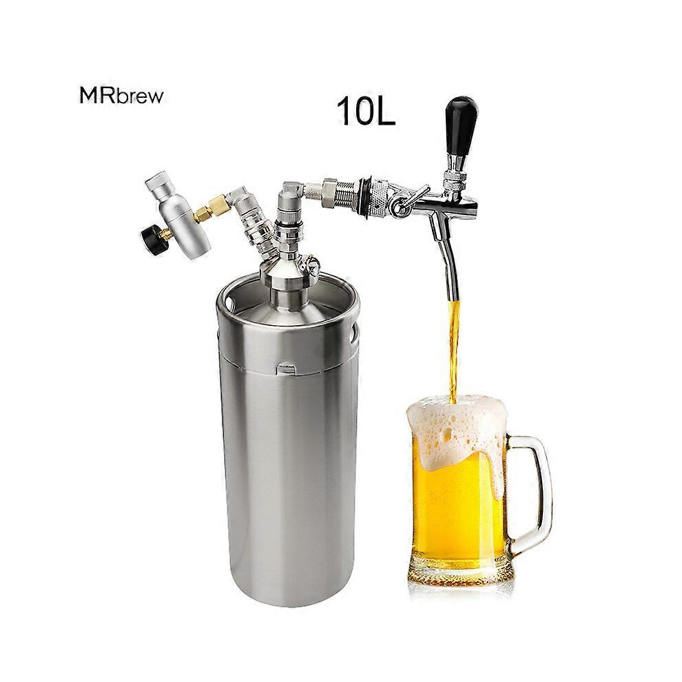 (As show, One size) Home Brewing Mini 10L Beer Keg Pressurized Growler for Craft Beer Dispenser System CO2 Adjustable