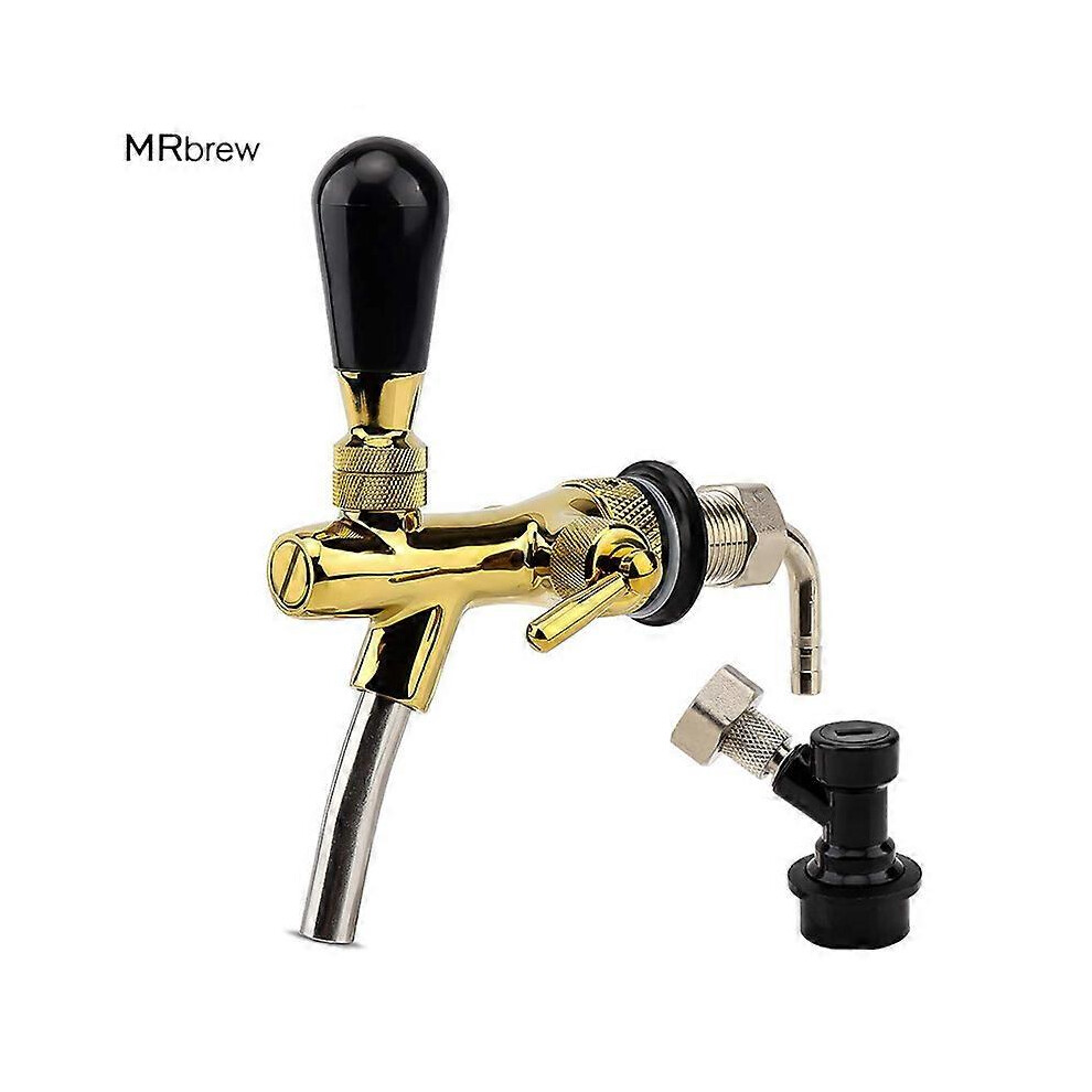 (As show, One size) Draft Beer Faucet,Golden Adjustable Beer Tap Faucet with Flow Controller Chrome Plating Shank with Ball Lock Tap Kit