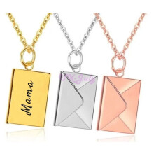 (Engraved, Rose) New Personalised Necklace Envelope Locket Gift Card Mother's Day Women's Letter