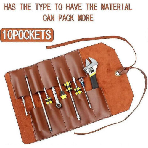 Tool Roll Leather Bag Pouch,multi-purpose Canvas Tool Roll,?wrench Roll Pouch, Roll Up Tool Bag,?tool Organisers,10 Pockets Multi Purpose Organizer Wr 1