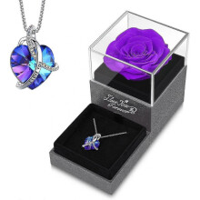 Preserved Purple Rose with Heart Necklace -real Rose Gifts for Mom Grandma Wife Girlfriend I Love You Gifts for Her On Mothers Day Valentines Day Chri