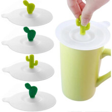 4 Pcs Dark Green Light Green Silicone Glass Cup Covers, Reusable Anti-dust Cup Cover, Food-grade Drink Coffee Beer Mug Wine Glass Creative Cute Cactus