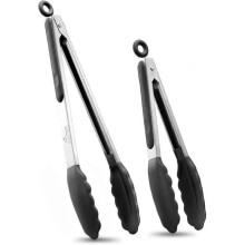 Premium Stainless Steel Locking Kitchen Tongs with Silicon Tips, Set Of 2-9" And 12"
