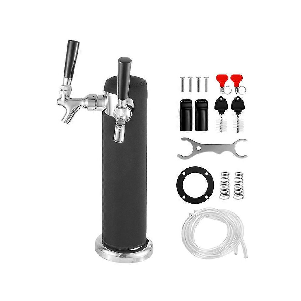 (with colomn cover, One size) Dual Faucet Draft Beer Tower,3" Dia.Polished Beer Column Kegerator Homebrew Dispenser Kit with Pre-Assembled Tubing