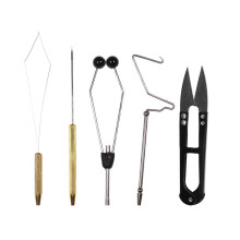 (As show, One size) 5pcs Fly Tying Tools Combo Kit Fly Tying Vise Bobbin Holder Threader Needle Whip Finisher Scissors
