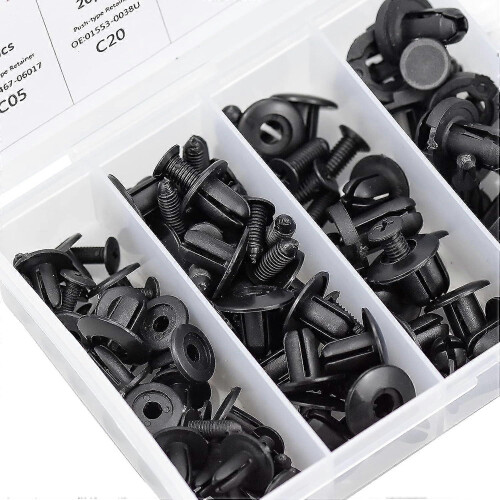 (As show, One size) 100 Plastic Rivet Clips Plastic Rivet Protection Fasteners (Black, White) 2