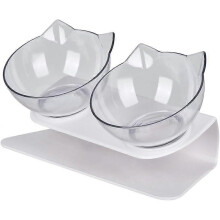 (As show, One size) Dual Cat Food and Water Bowl Set with Raised Stand 15 Tilt Platform for Neck Pain Relief Cat and Dog Food