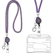 (As show, One size) ID Lanyard, 82cm Crystal ID Strap Retractable ID Badge Clip Crystal Lanyard