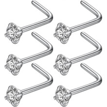 316l Surgical Steel 22g/20g/18g Nose Rings Studs L-shape Nose Nostrial Piercing Body Jewerly L Shaped Nose Studs 1.5mm 2mm 2.5mm 3mm Cz Nose Screw Stu