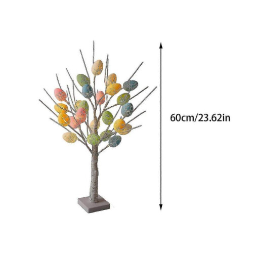 24 Inch Pre-lit White Birch Tree with 24pcs Easter Egg Ornaments, 24 Led Lights Battery Operated Tab 1