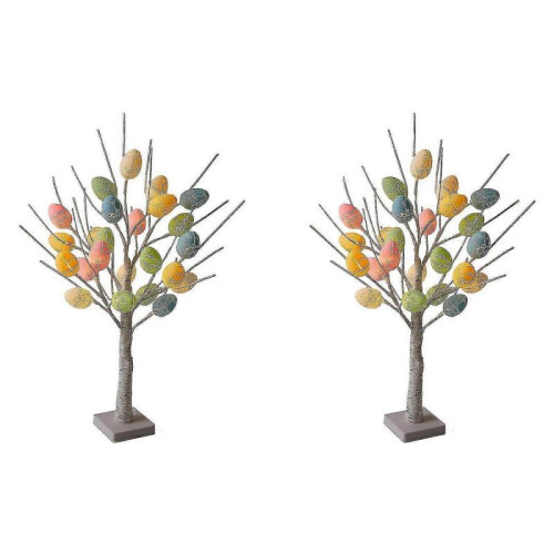 24 Inch Pre-lit White Birch Tree with 24pcs Easter Egg Ornaments, 24 Led Lights Battery Operated Tab 2