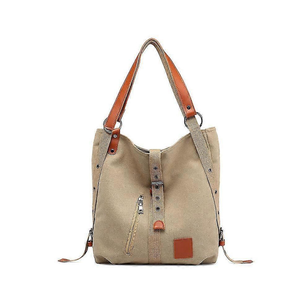 (Beige)Tote Purse Canvas Shoulder Bag Handbag Rucksack Convertible Backpack