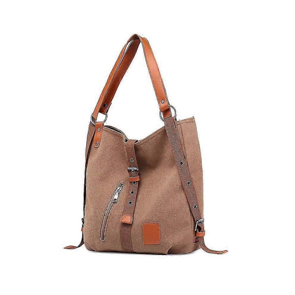 (Brown)Tote Purse Canvas Shoulder Bag Handbag Rucksack Convertible Backpack