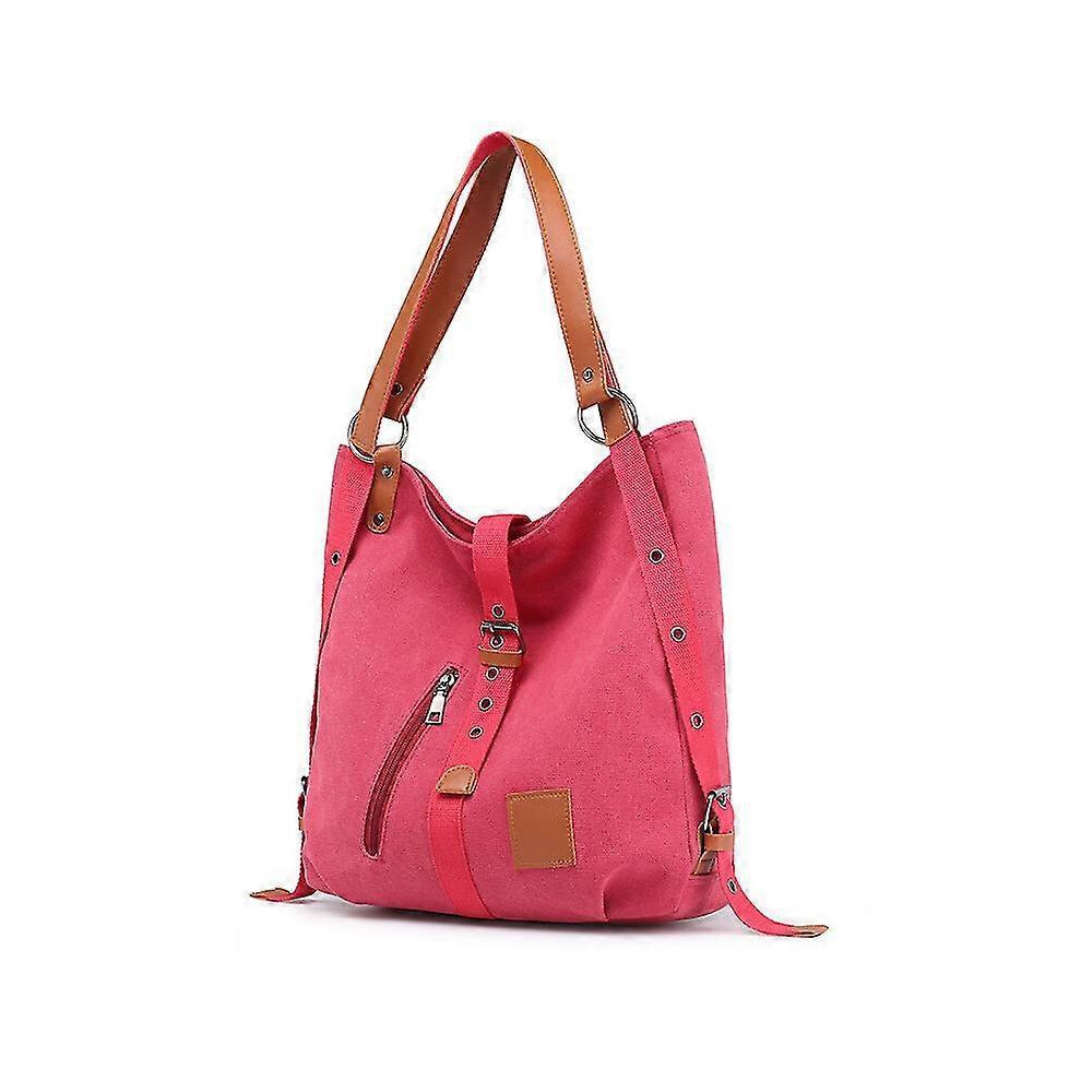 (Rose Red)Tote Purse Canvas Shoulder Bag Handbag Rucksack Convertible Backpack