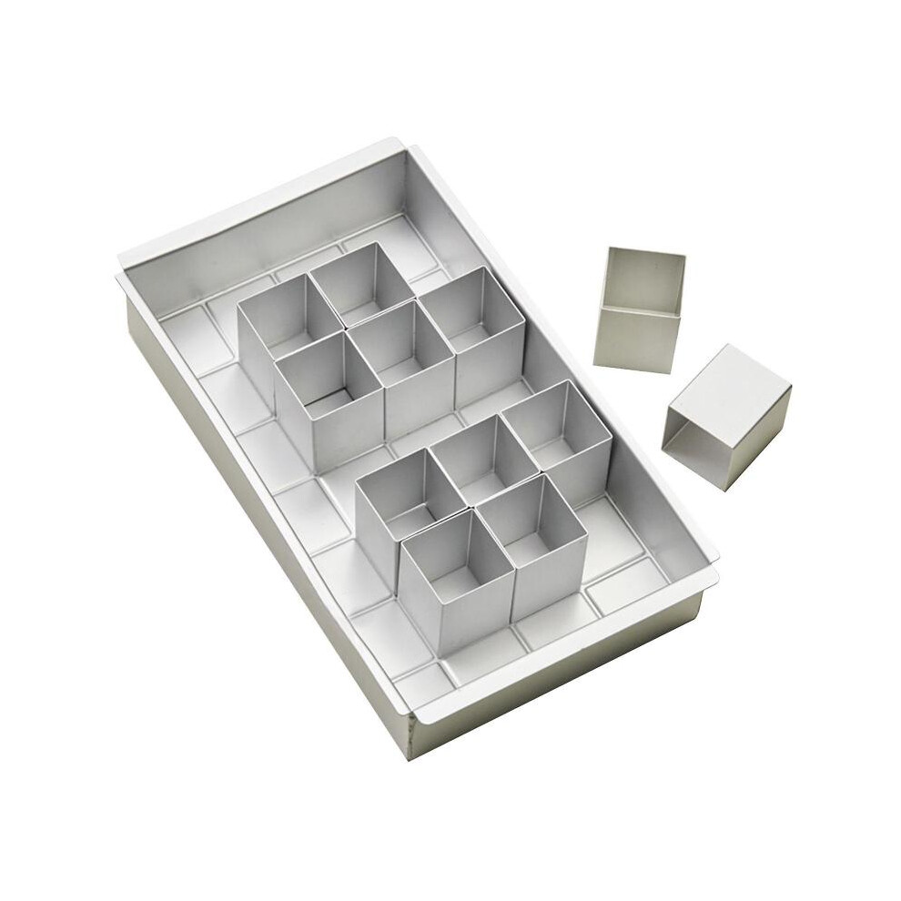 Rectangle Cake Pan Number Cake Pan Moveable DIY with 12 Cuboids 3D Baking Mold Aluminum Alloy Cake Mold for Birthday Wedding