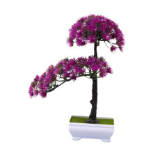(20cmx24cm, Purple) Artificial Pines Bonsai Tree Crafts Gifts Faux Plants for Office Indoor Hotel Purple