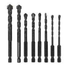 (As show, One size) 8Pcs Masonry Drill Bit Cemented Carbide 6.35mm Hex Shank Black Set Kit for Tile Concrete
