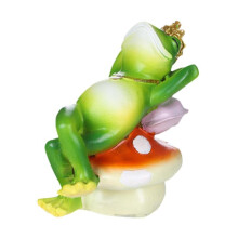 Leisure Frog Sitting on Mushroom Figurine Lawn Ornament for Pool Patio Decor 8.5x7x10cm