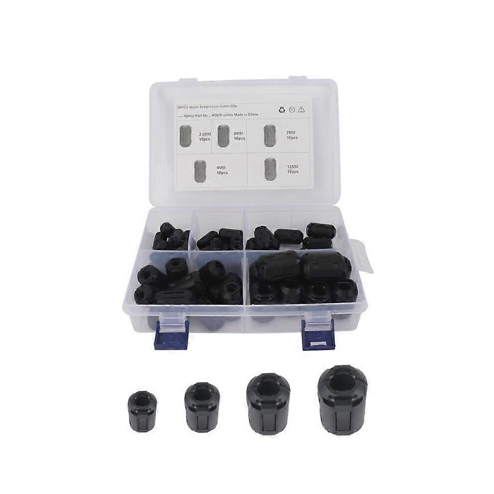 (As show, One size) 50pcs Clip-on Ferrite Ring Core RFI EMI Noise Suppressor Cable Clip for 3.5mm/5mm/7mm/9mm/13mm Diameter Cable Data Cables Wire