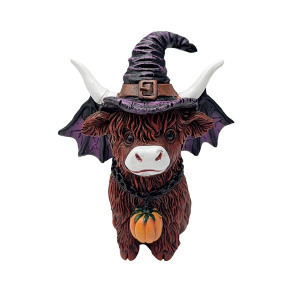 (C) Highland Cow Figurine Halloween Ornament Decoration Unique for Cow Lovers Festive Desktop Decor for Home Decor