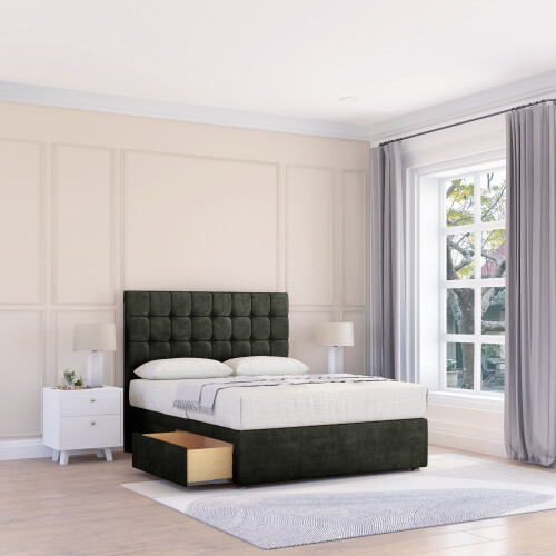 (Small Single, Dark Grey) Alabama Divan Bed Base ,2 Drawers & 26" Struts Headboard