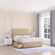 (Single, Cream) Mayfair Coinston Divan Bed Base ,2 Drawers & 26" Struts Headboard