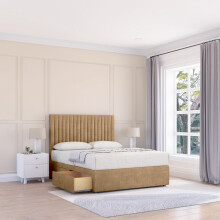 (Small Single, Light Brown) Manhattan Naples Divan Bed Base ,2 Drawers & 26" Struts Headboard