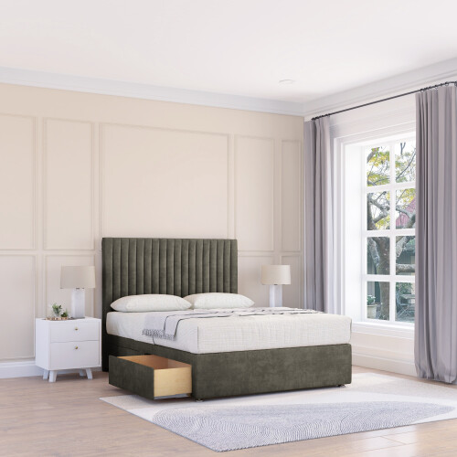 (Double, Light Grey) Manhattan Naples Divan Bed Base ,2 Drawers & 26" Struts Headboard