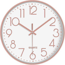 (As show, One size) Non-Ticking Silent Wall Clocks 12 Inch Battery Operated Quartz Clock Easy to Read for Bedroom Home Kitchen Room Office School, Gold-12 Inch Rose Gold